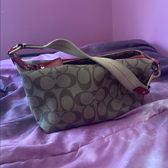 Coach Brown and Red Signature Shoulder Bag